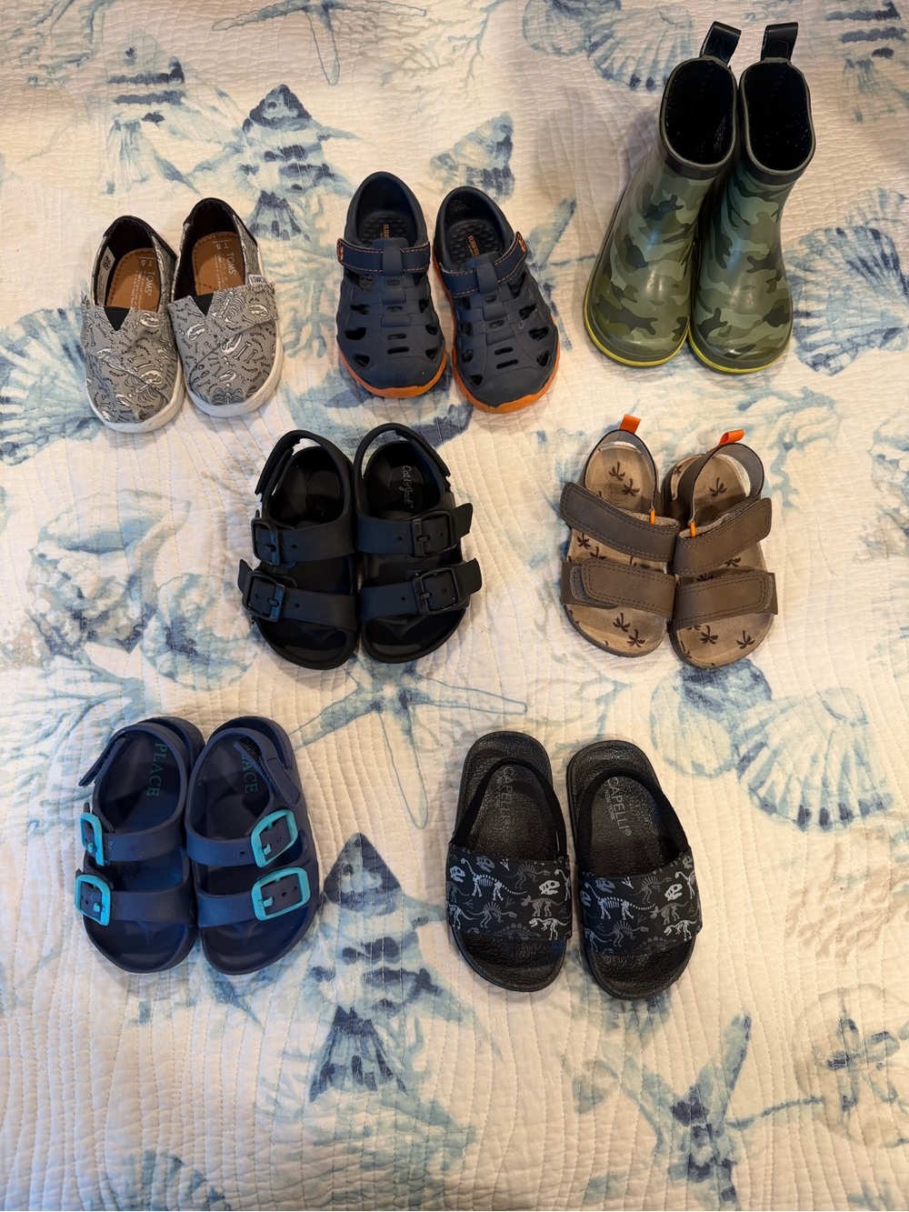 Kids Mixed Sandal and Slip-On Lot - Navy, Green, Black, Gray, Brown